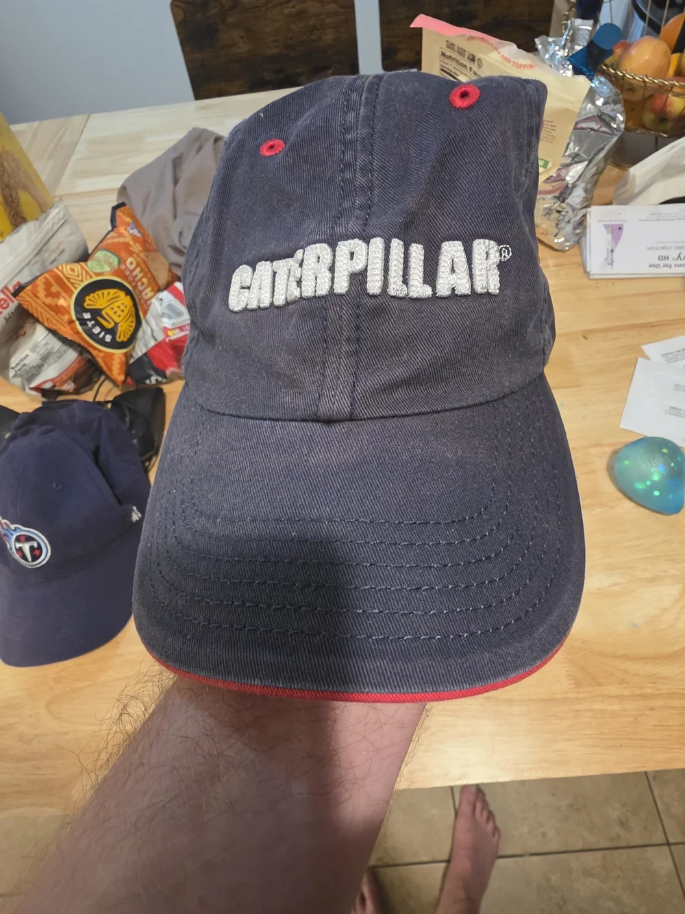 Caterpillar Embroidered Logo Baseball Cap - Navy with Red Accents